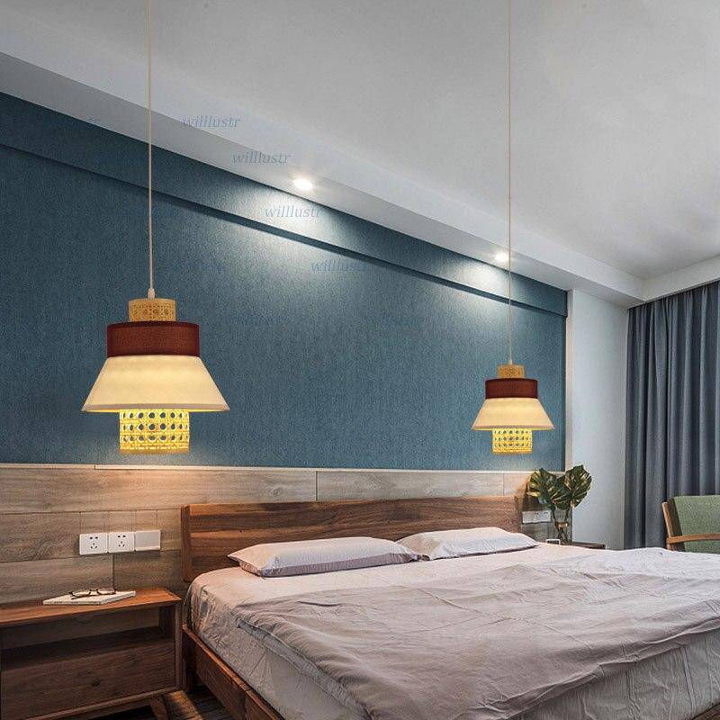 Suspension en rotin LED avec abat-jour triangulaire style japonais