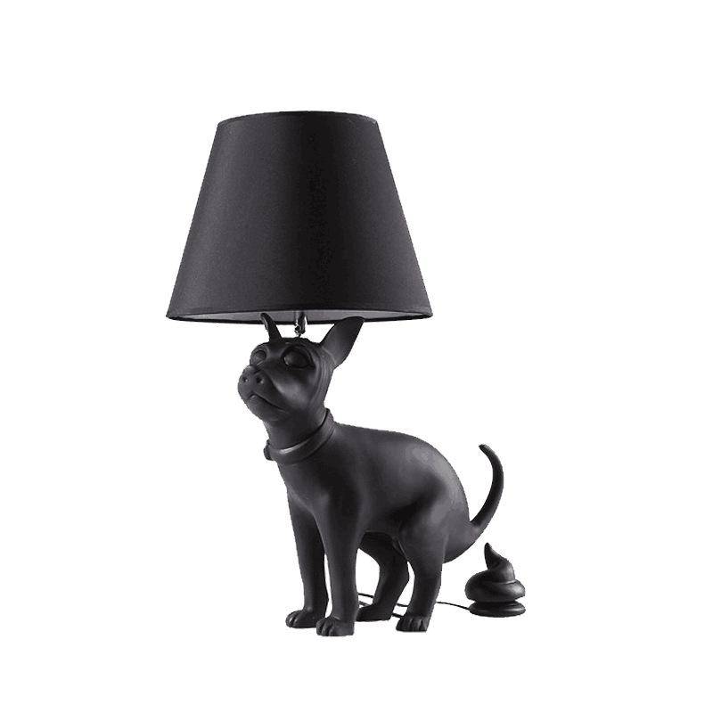 Lampe à poser avec support chien et abat-jour noir