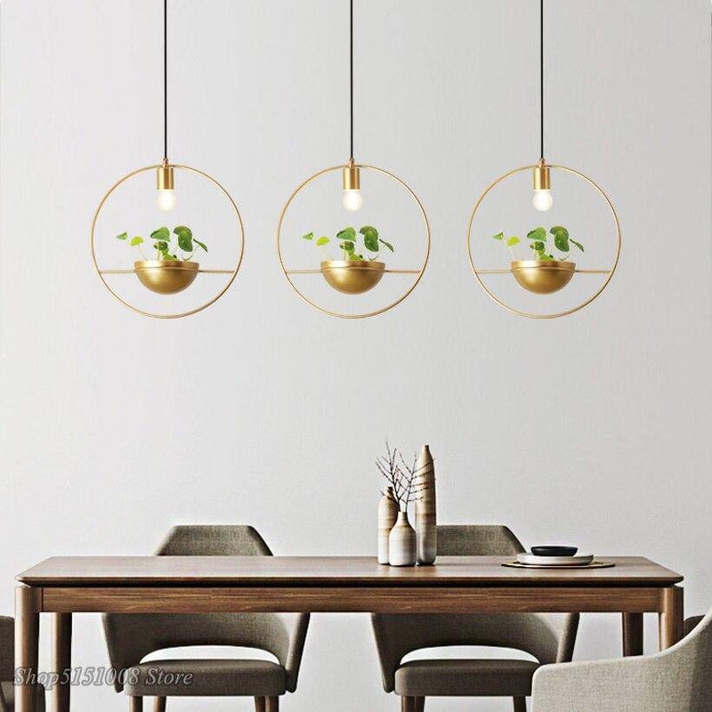Suspension design LED avec anneau doré et métal et demi-sphère Luxury