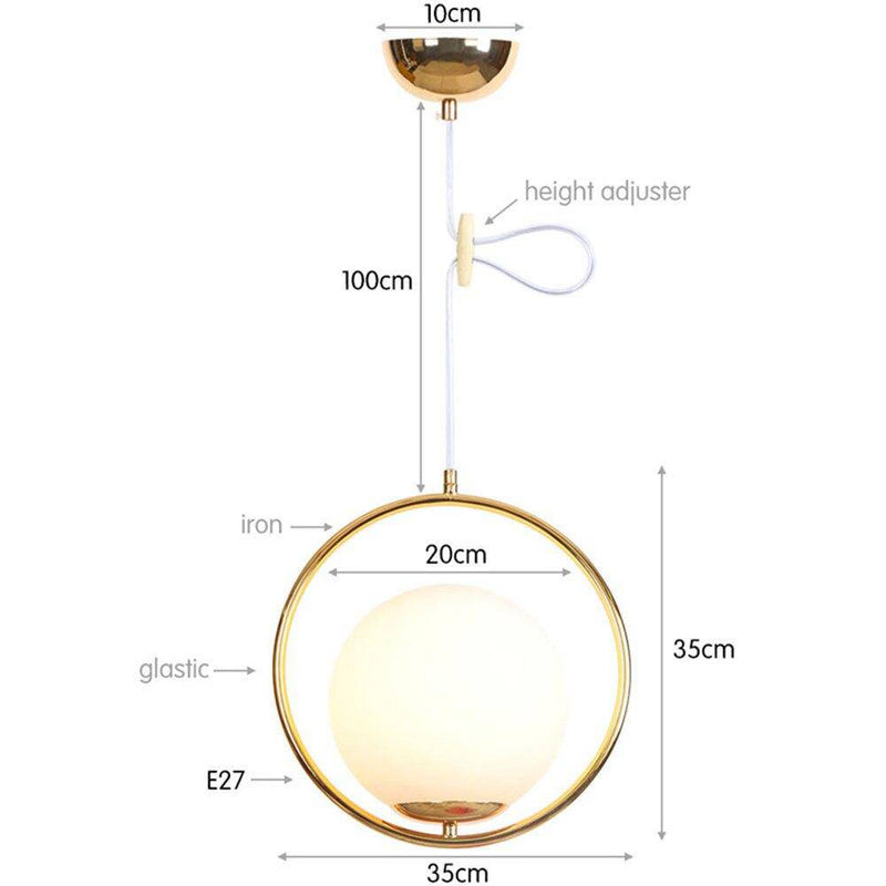 Suspension design LED avec anneau doré et boule en verre Luxury