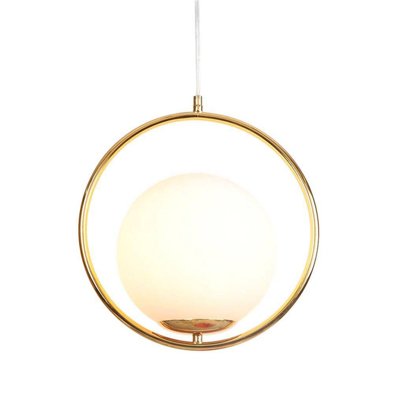 Suspension design LED avec anneau doré et boule en verre Luxury