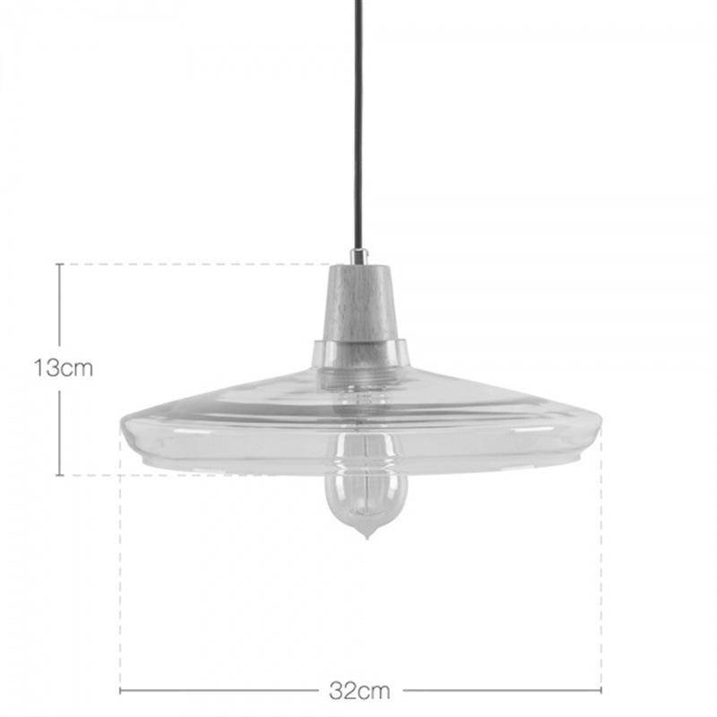 Suspension LED en verre conique et support en bois Vintage
