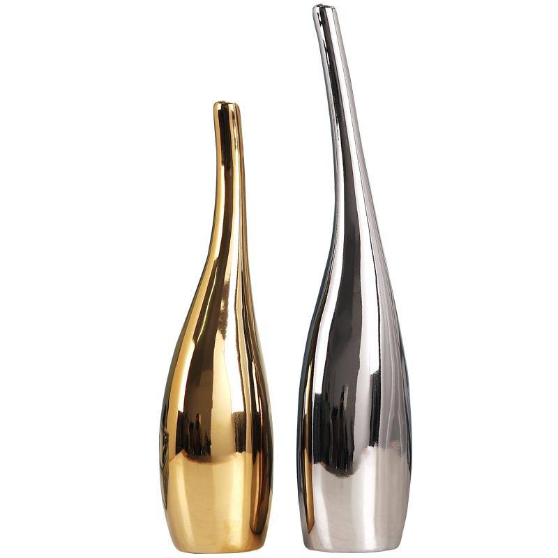 Vase design en céramique doré et argenté style minimaliste