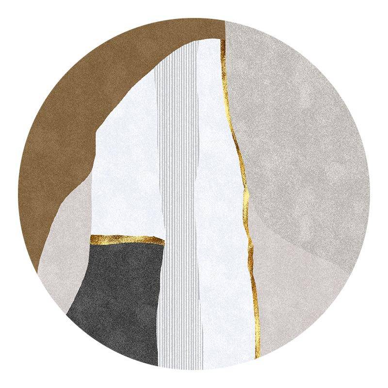 Tapis moderne rond blanc style abstrait doré