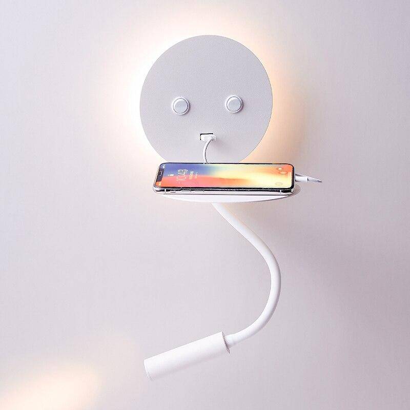 Applique à spot LED ajustable avec tablette et prise USB