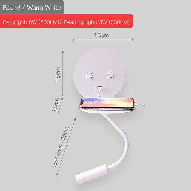 Applique à spot LED ajustable avec tablette et prise USB