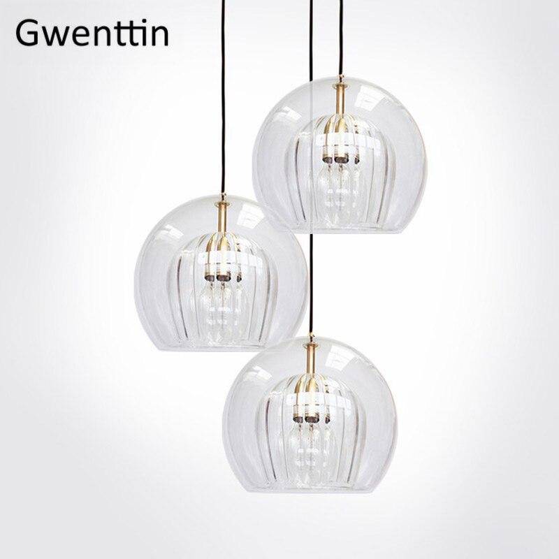 Suspension LED boule en verre avec tige dorée Modern