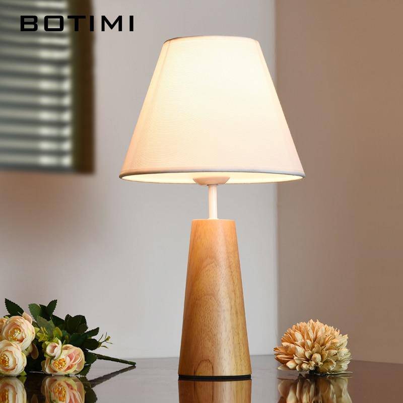 Lampe à poser moderne LED en bois avec abat-jour blanc Deco