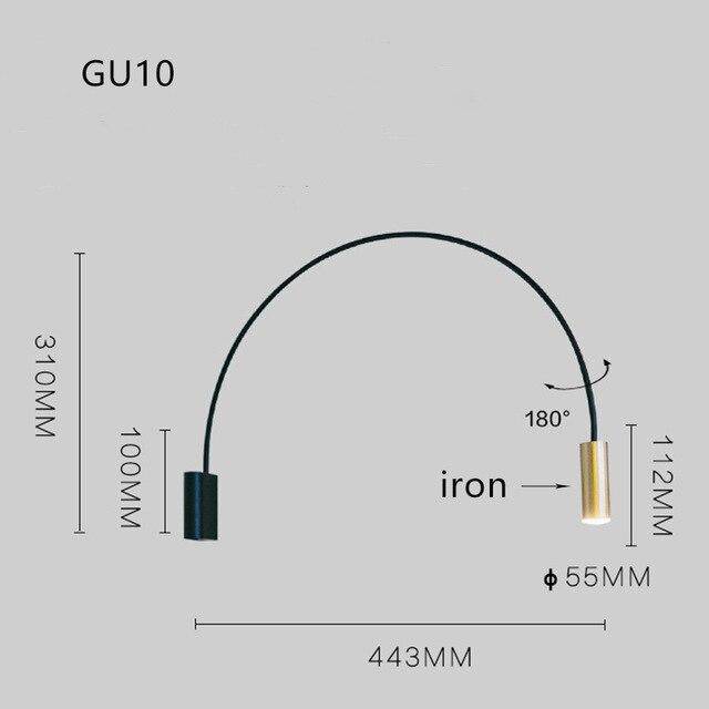 Applique murale design LED métal en forme de demi-cercle noir