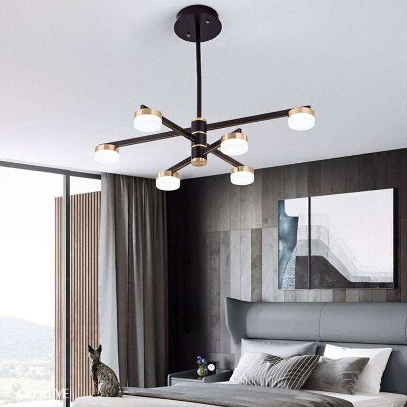 Lustre design avec bras et lampes LED dorées Living