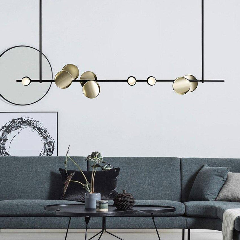 Lustre et suspension design art déco noir et doré avec lampes LED