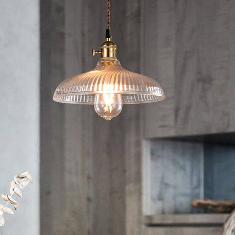 Suspension en verre et base dorée Vintage