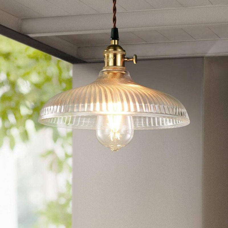 Suspension en verre et base dorée Vintage