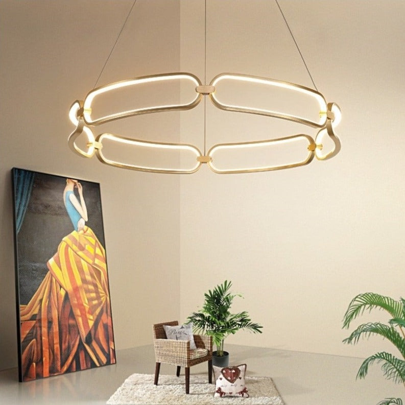 Lustre design à LED doré avec anneaux Pavia
