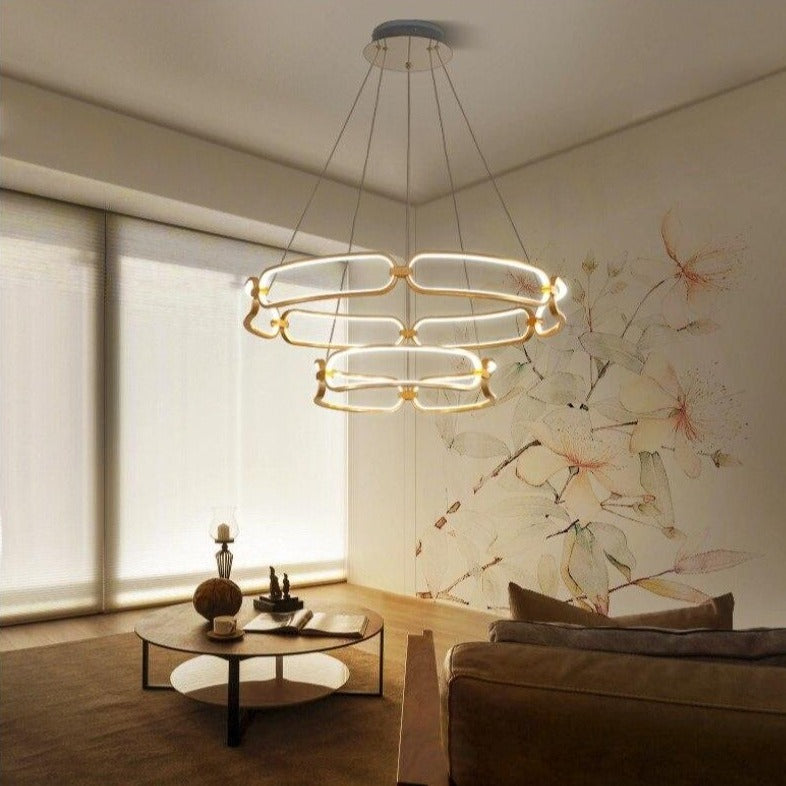 Lustre design à LED doré avec anneaux Pavia