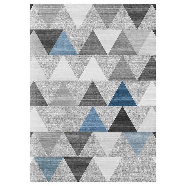 Tapis design rectangle géométrique aux triangles gris et bleus Area