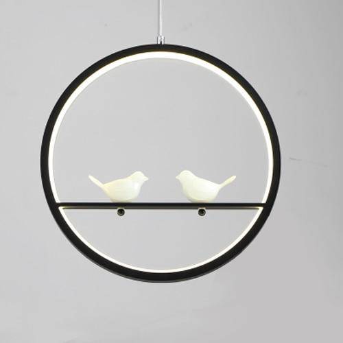 Suspension LED moderne rond avec oiseaux (noir ou blanc)