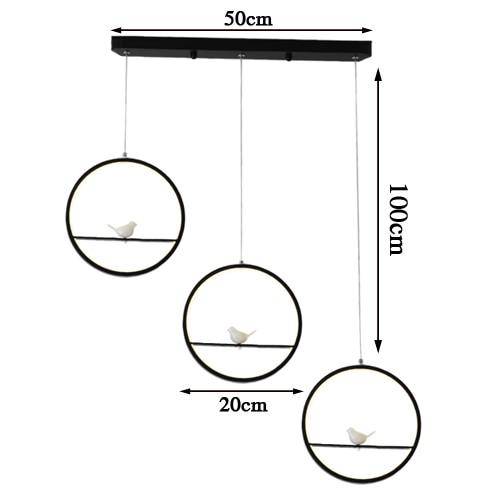 Suspension LED moderne rond avec oiseaux (noir ou blanc)