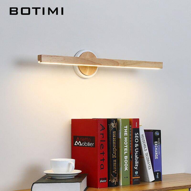 Applique moderne LED allongée en bois pour miroir style Sconce