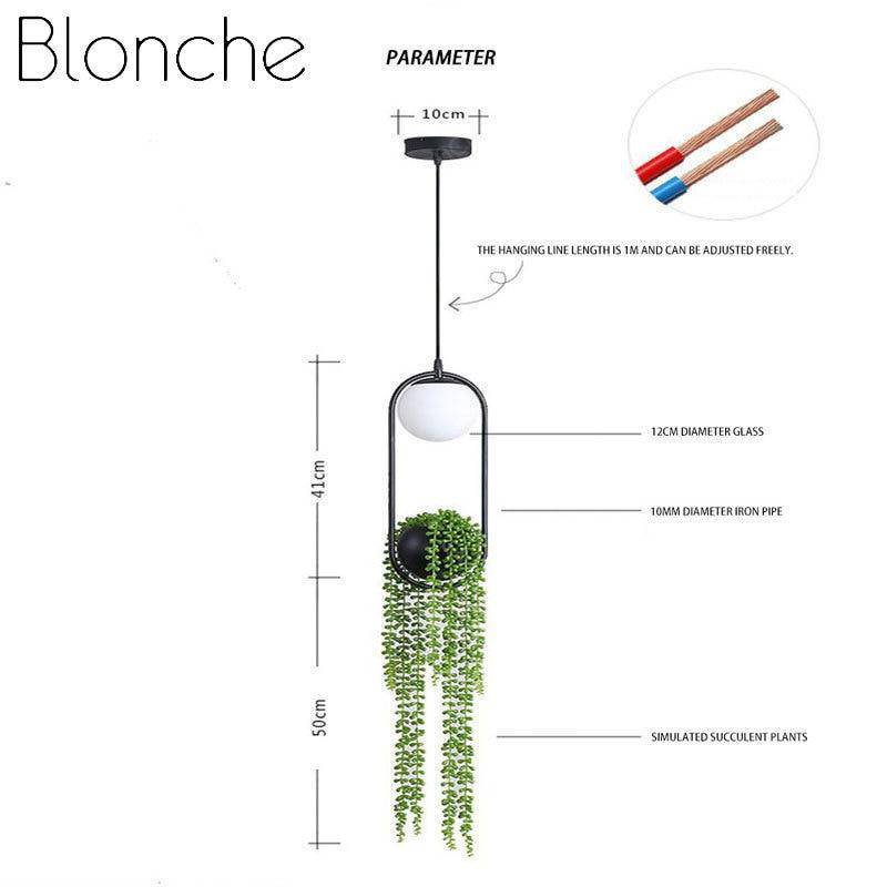 Suspension design LED avec boule en verre et fleurs suspendues