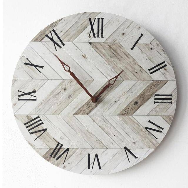 Horloge murale scandinave en bois chevrons gris 28cm Hours