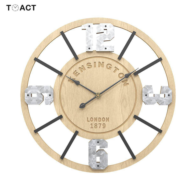 Horloge murale ronde en bois vintage avec chiffres 50cm