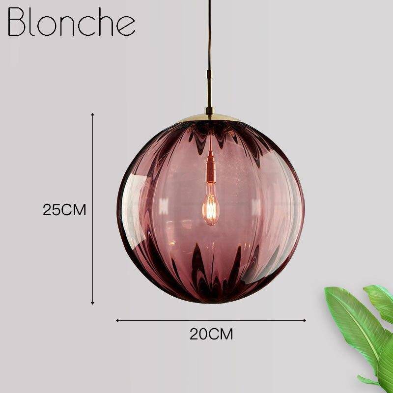 Suspension moderne LED en boule de verre colorée