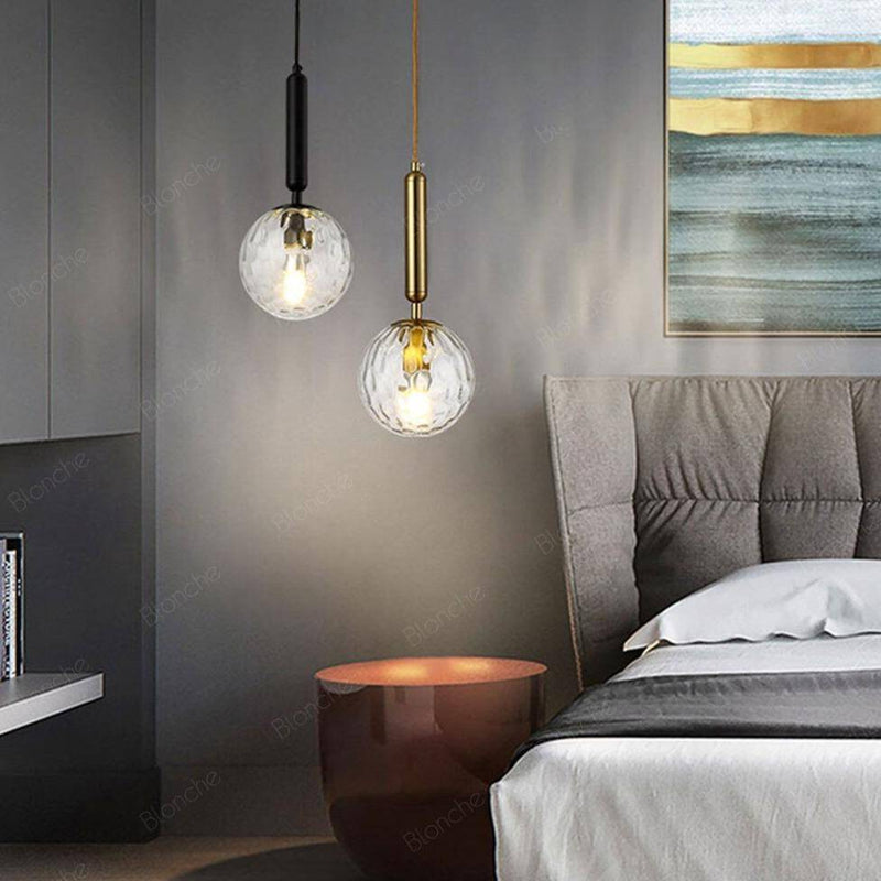 Suspension design LED avec tube en acier et sphère en verre Luxury