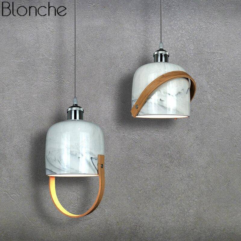Suspension design LED avec abat-jour en marbre blanc Loft