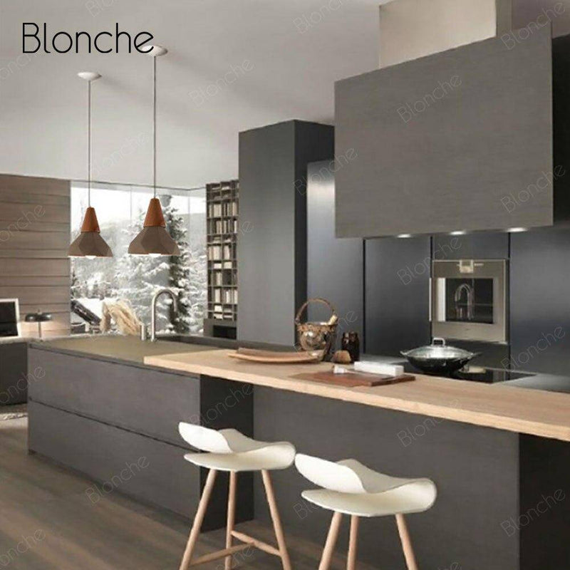 Suspension design LED en ciment et bois style Loft Decor