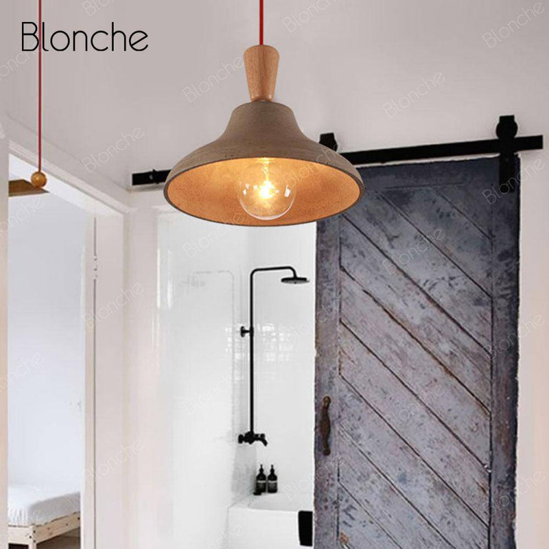 Suspension design LED en ciment et bois style Loft Decor