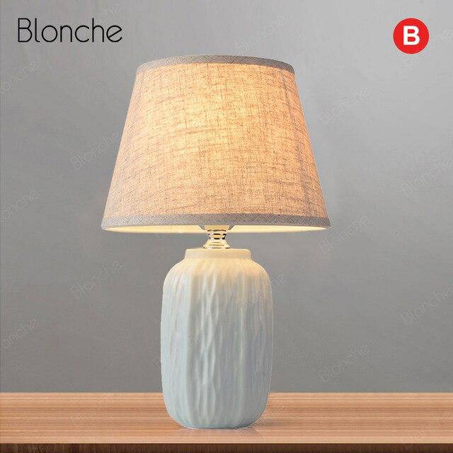 Lampe à poser moderne LED avec socle céramique coloré et abat-jour tissu