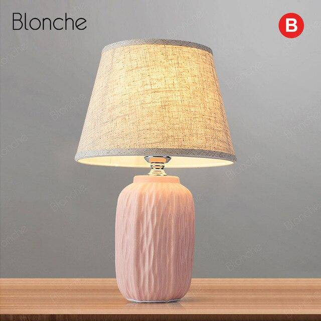 Lampe à poser moderne LED avec socle céramique coloré et abat-jour tissu