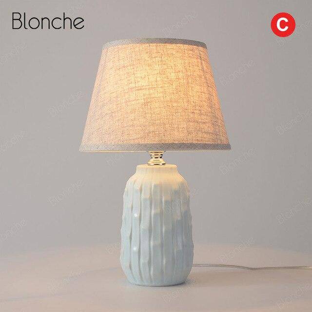 Lampe à poser moderne LED avec socle céramique coloré et abat-jour tissu
