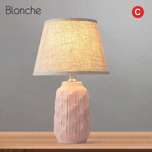 Lampe à poser moderne LED avec socle céramique coloré et abat-jour tissu