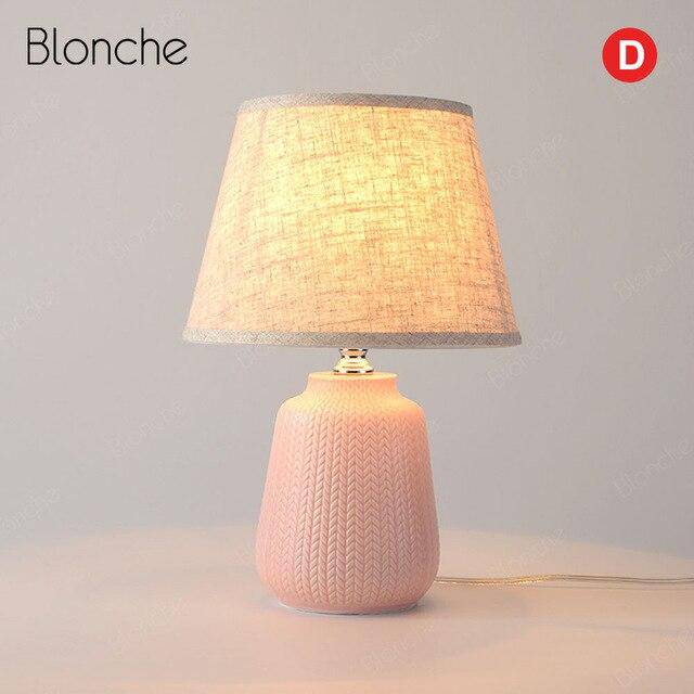 Lampe à poser moderne LED avec socle céramique coloré et abat-jour tissu