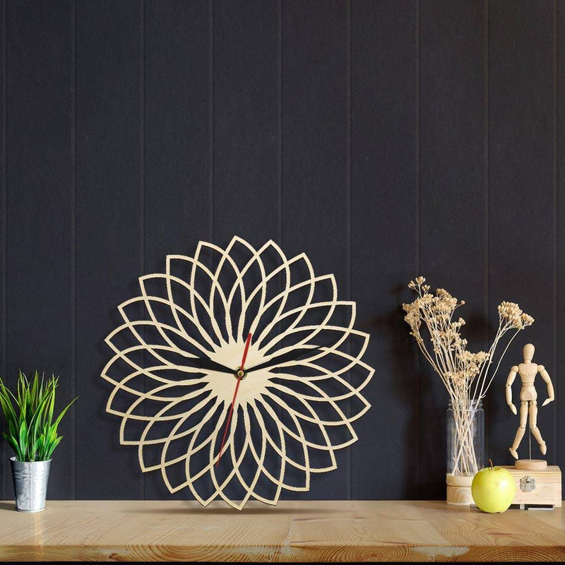 Horloge murale en bois rosace géométrique 30cm Floral