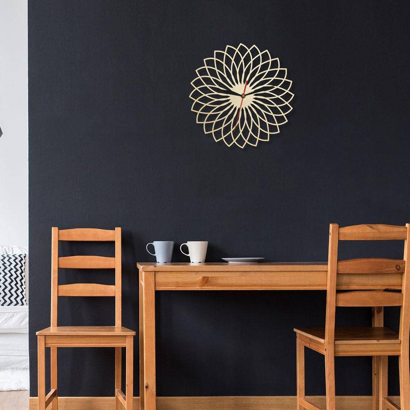 Horloge murale en bois rosace géométrique 30cm Floral