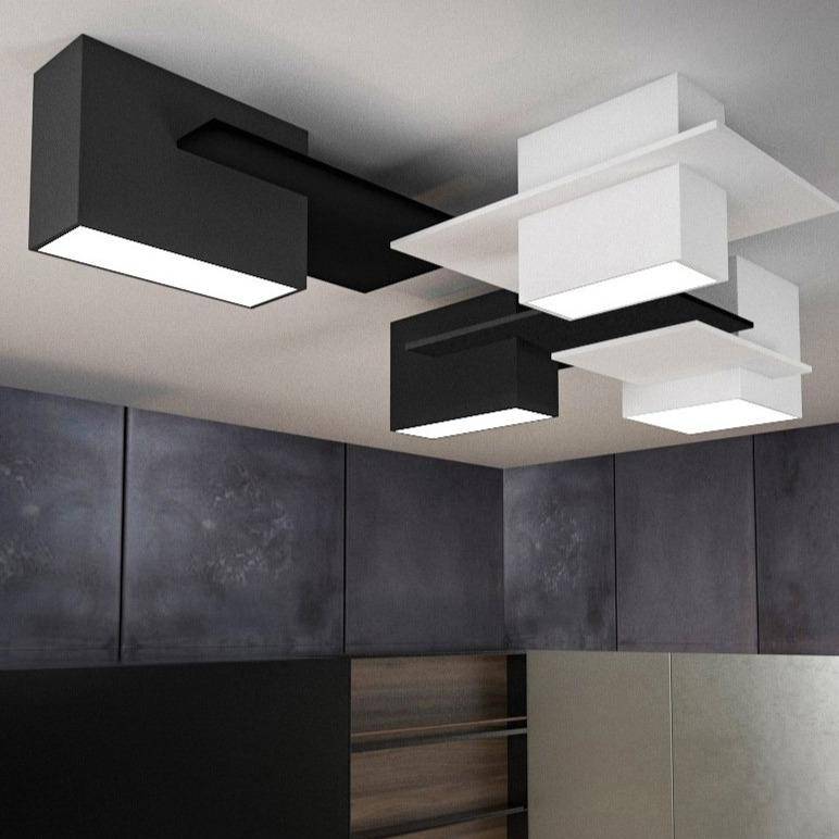 Plafonnier design LED à formes géométriques modernes noires et blanches