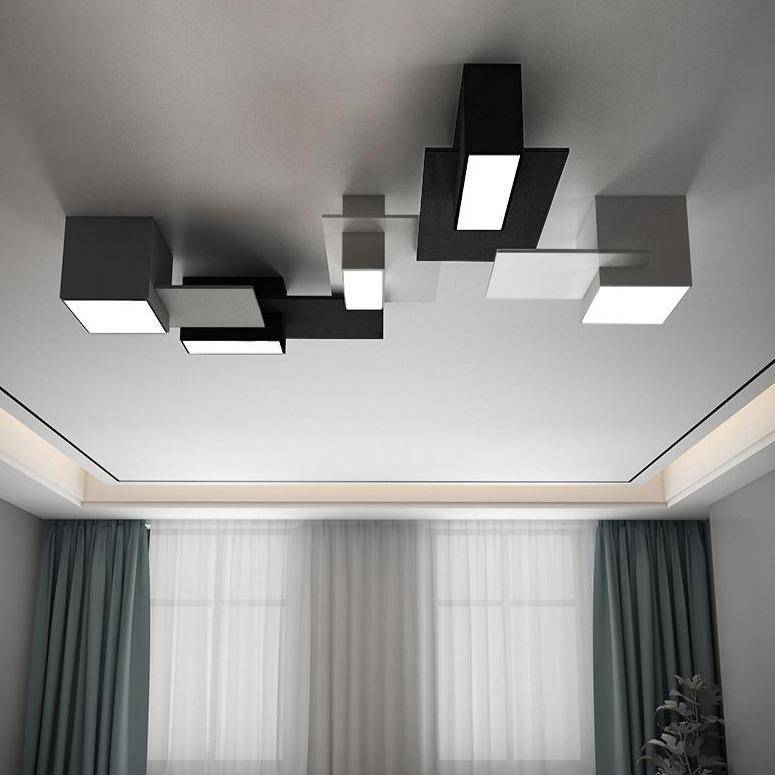 Plafonnier design LED à formes géométriques modernes noires et blanches