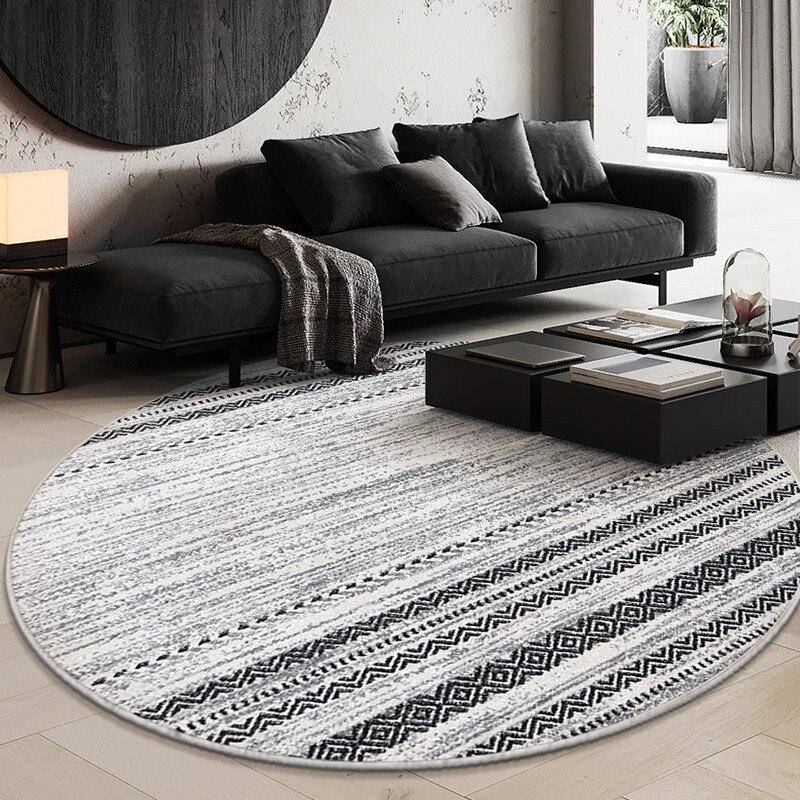 Tapis rond gris et noir aux motifs géométriques Nordic