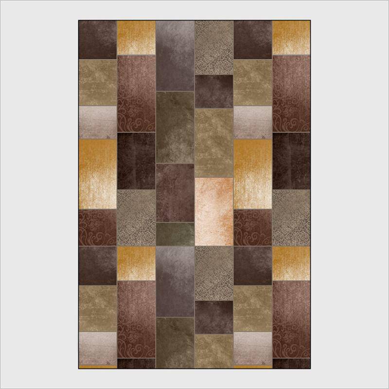 Tapis rectangle avec carrés aux tons marrons