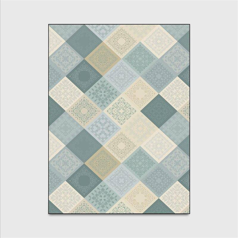 Tapis rectangle carreaux bleus Lattice