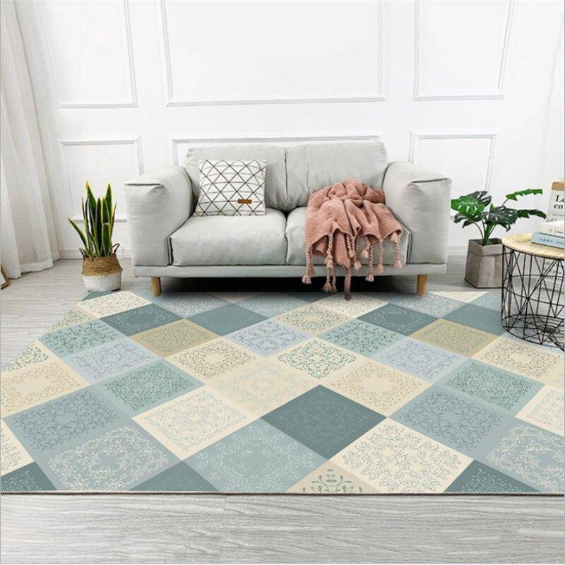 Tapis rectangle carreaux bleus Lattice