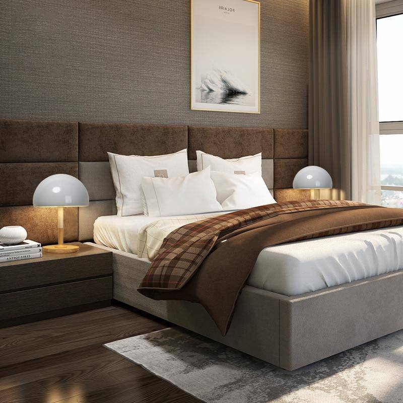 Lampe à poser design LED avec base en bois et abat-jour aux formes arrondies Créative