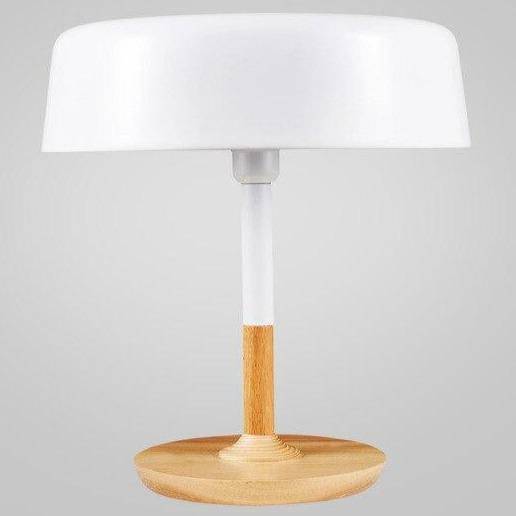 Lampe à poser design LED avec base en bois et abat-jour aux formes arrondies Créative