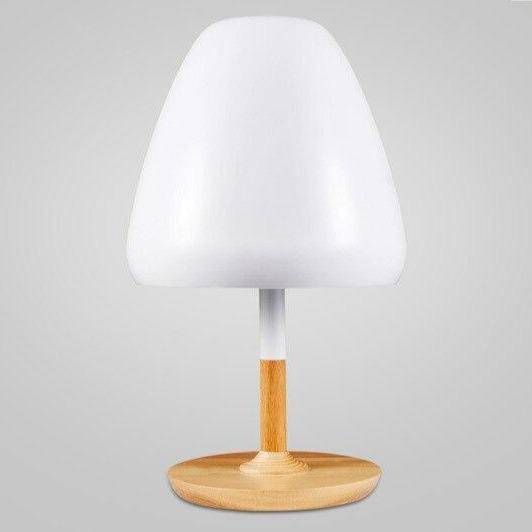 Lampe à poser design LED avec base en bois et abat-jour aux formes arrondies Créative