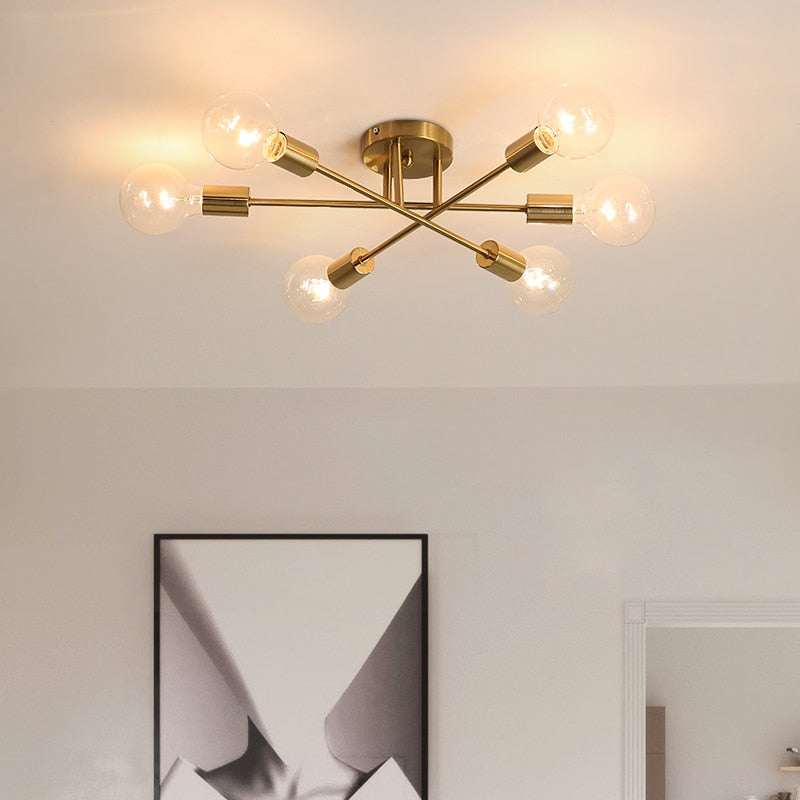 Plafonnier design LED avec 6 lampes entrecroisées en métal Eugie
