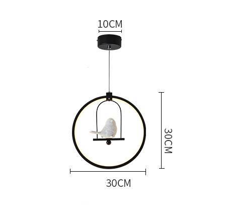Suspension LED rond avec oiseau (noir ou blanc)