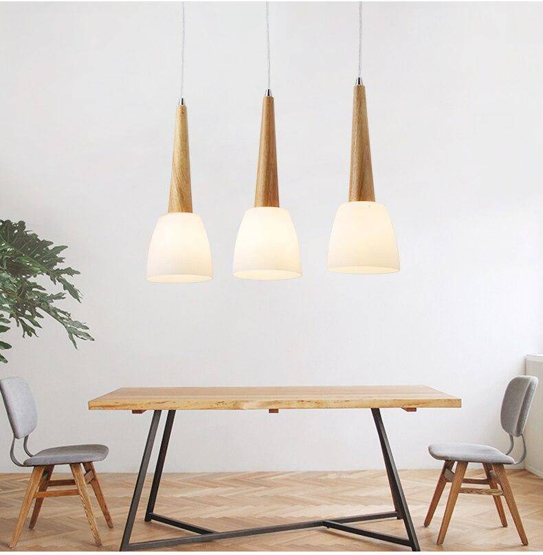 Suspension LED design en verre et bois conique